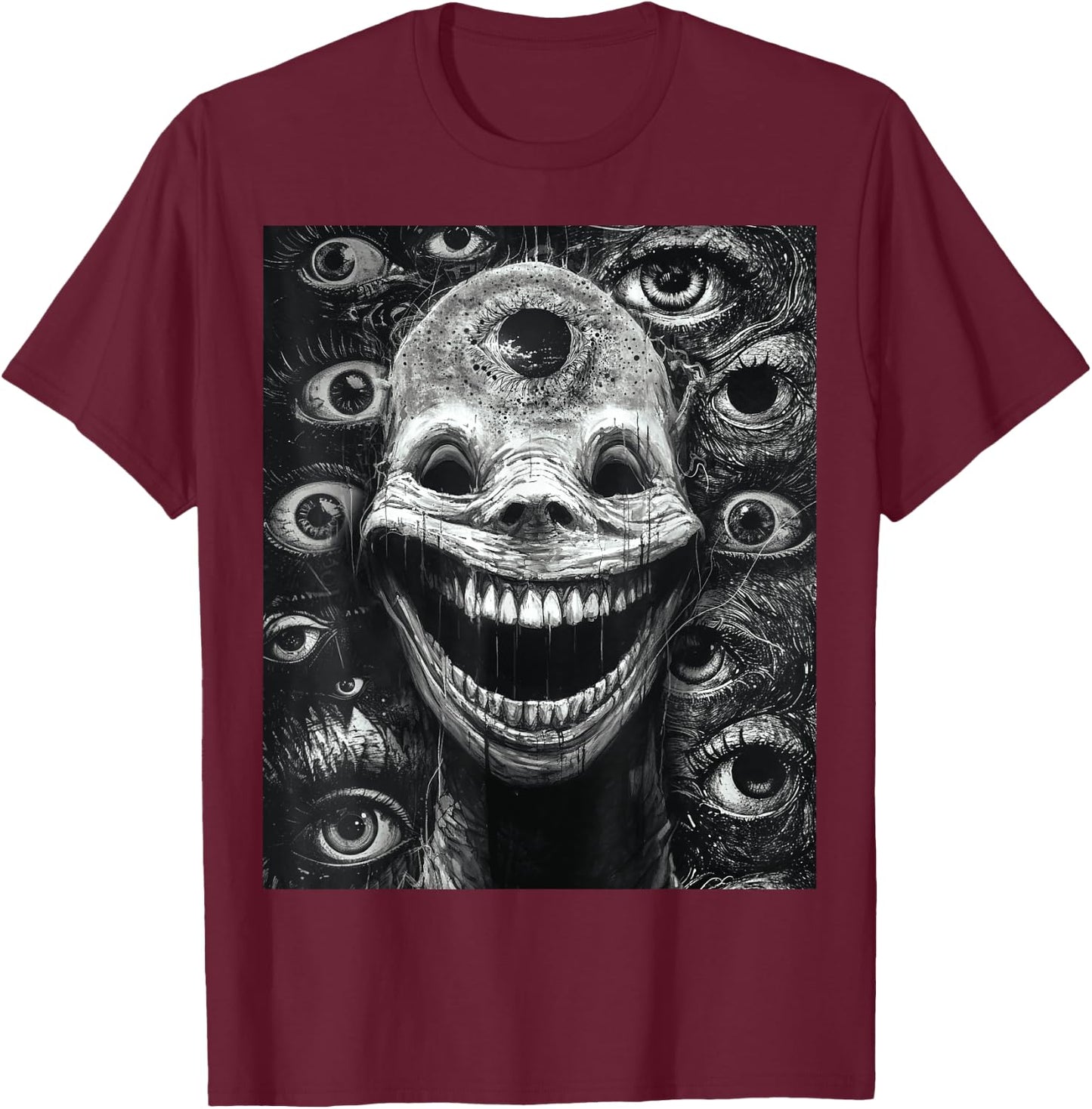 Creepy gothic grin of the abyss Horror Nightmarish Sinister T-Shirt - T-Shirt | Maroon