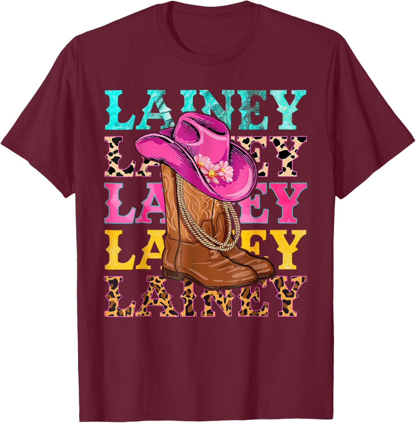 Western Cowgirl Lainey Personalized Black -Kids Western Casual T-Shirt - T-Shirt | Maroon