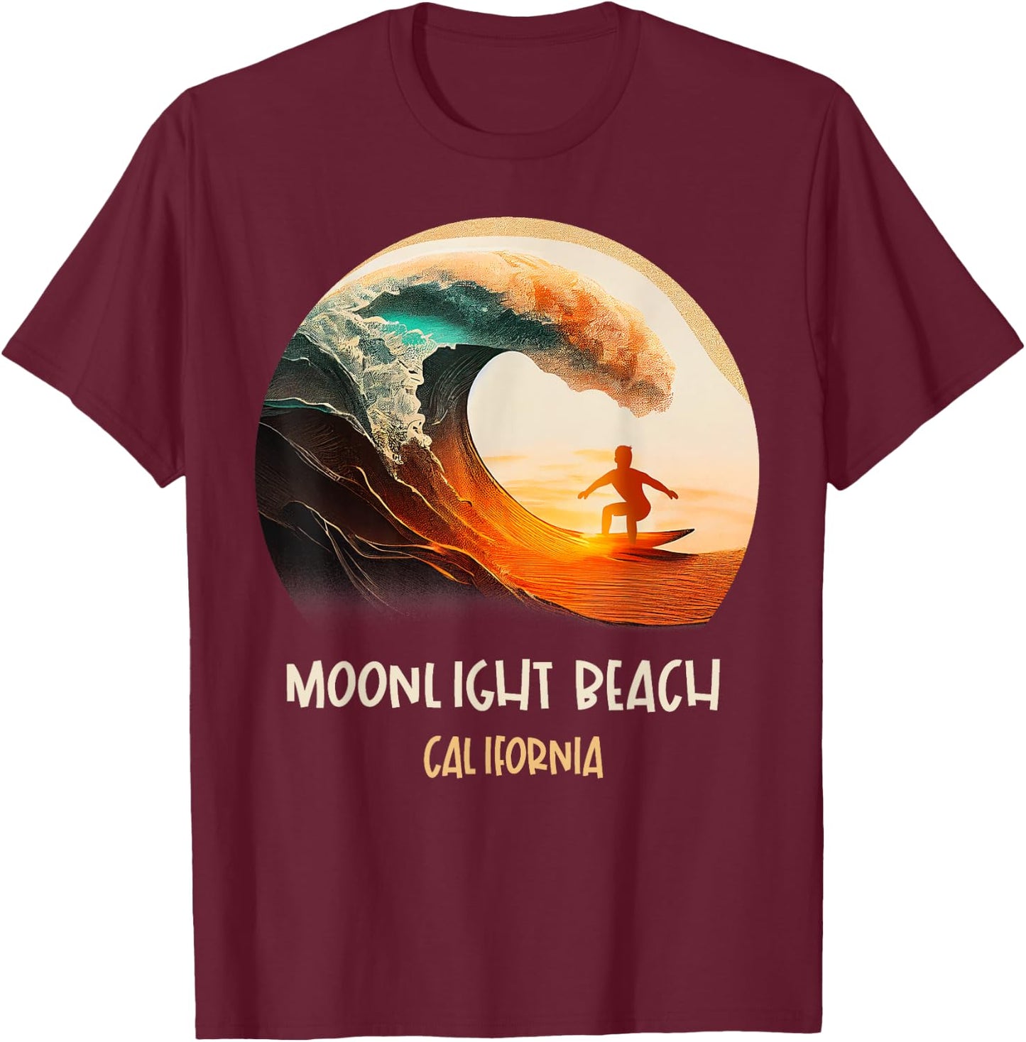 Moonlight Beach California T-Shirt - T-Shirt | Maroon