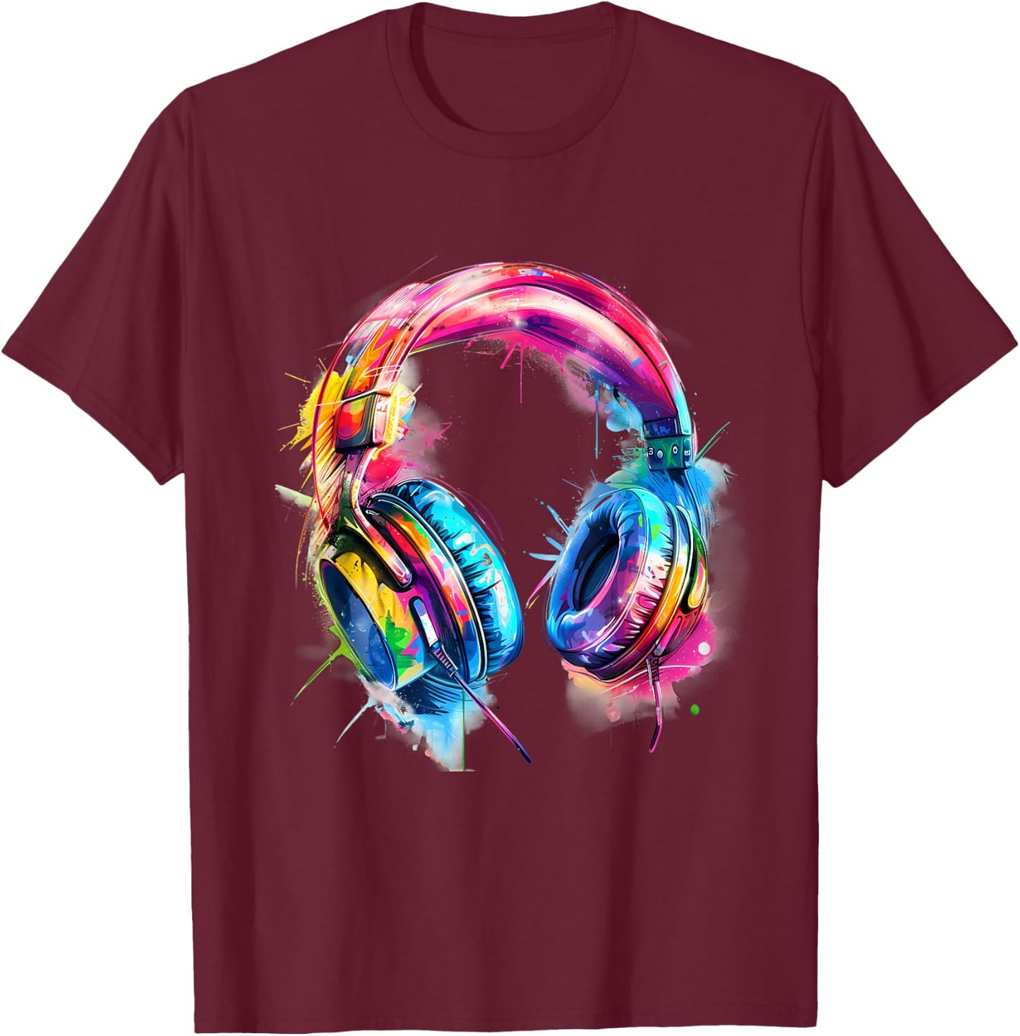 Headphones Music DJ Colourful Music Headphones Music Lover T-Shirt - T-Shirt | Maroon
