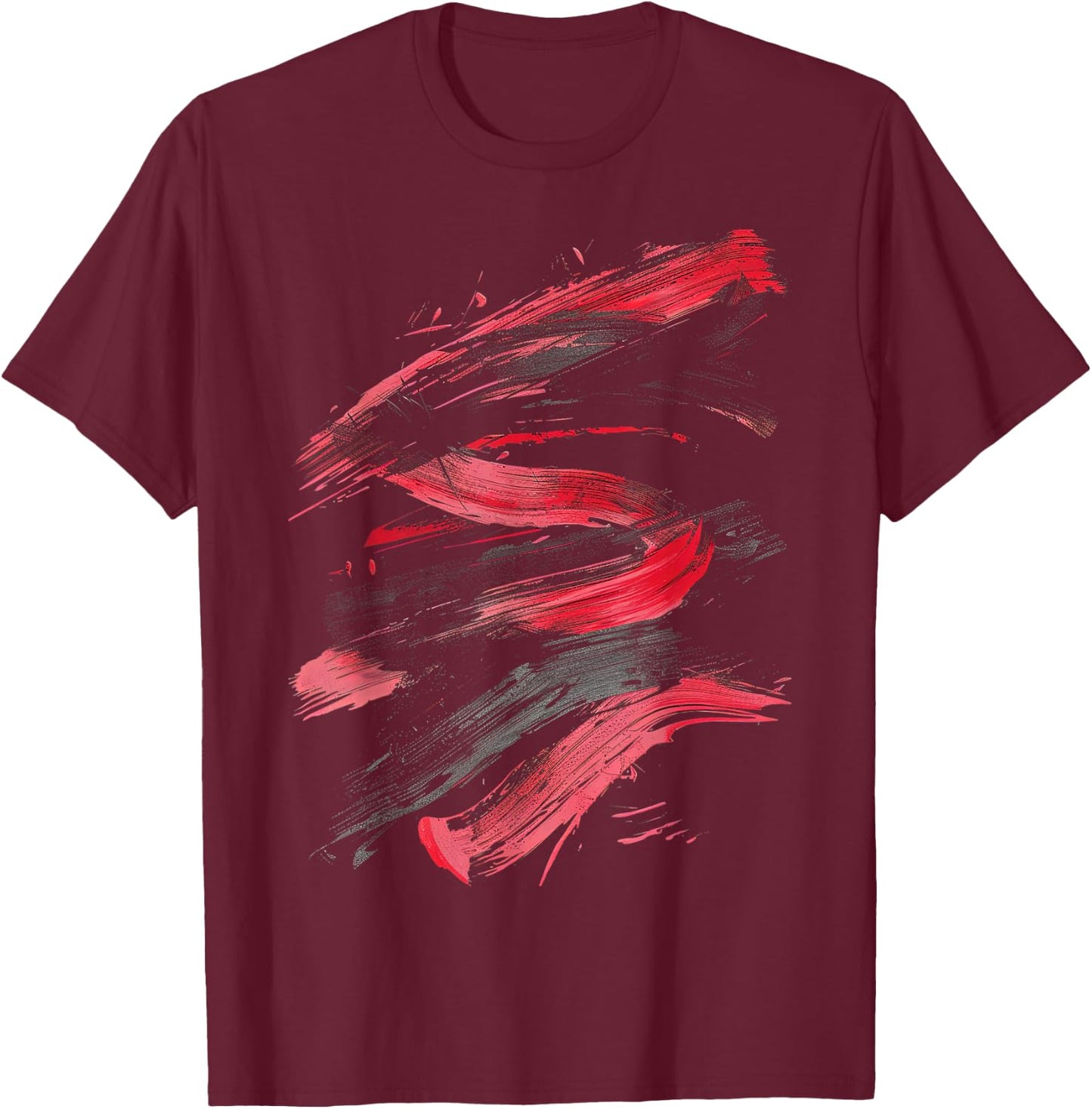 Red And Black Dynamic Brushstroke Graphic T-Shirt - T-Shirt | Maroon