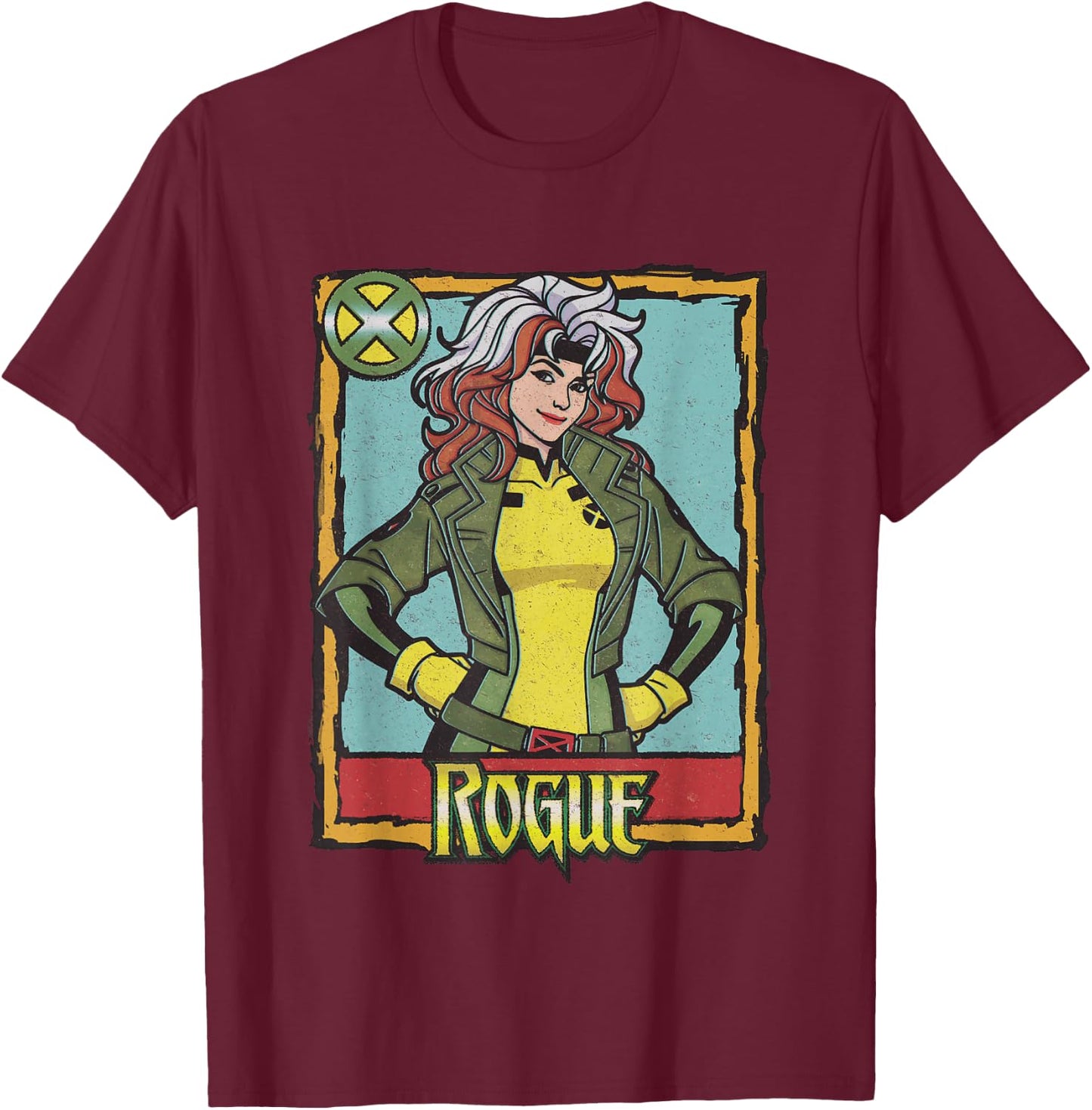 Marvel X-Men Rogue Vintage Playing Card Portrait T-Shirt - T-Shirt | Maroon
