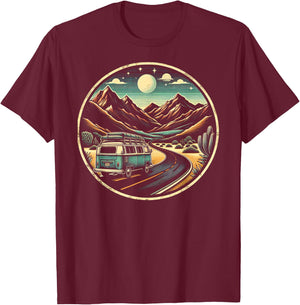Retro Adventure Apparel Vintage Van Scenic Road Trip T-Shirt - T-Shirt | Maroon