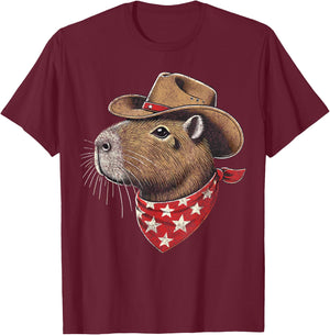 Capybara Cowboy Howdy Retro Capybara T-Shirt - T-Shirt | Maroon