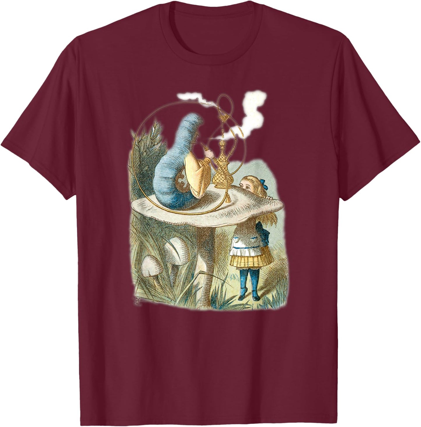 Smoking Blue Caterpillar - Alice in Wonderland T-Shirt - T-Shirt | Maroon