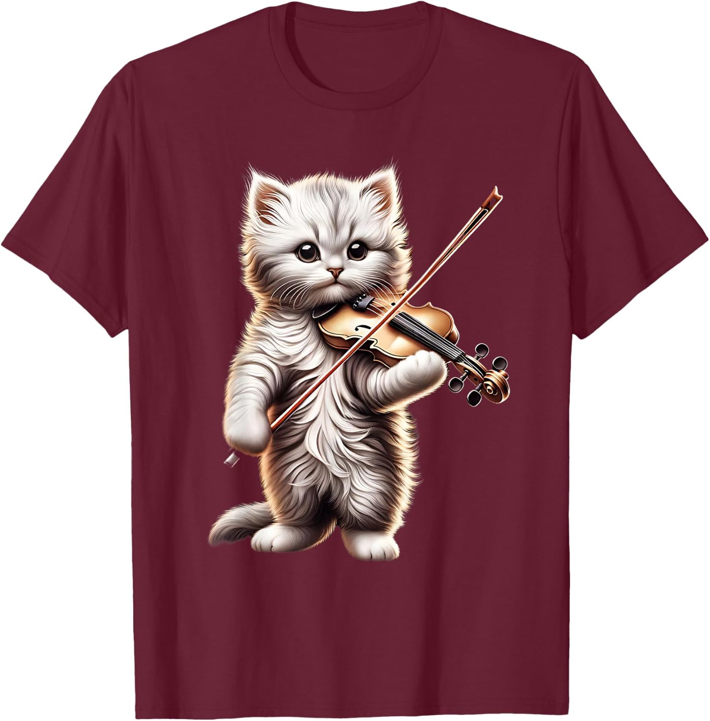Funny Orchestra Musician Violinist Cute Cat Playing Violin T-Shirt - T-Shirt | Maroon