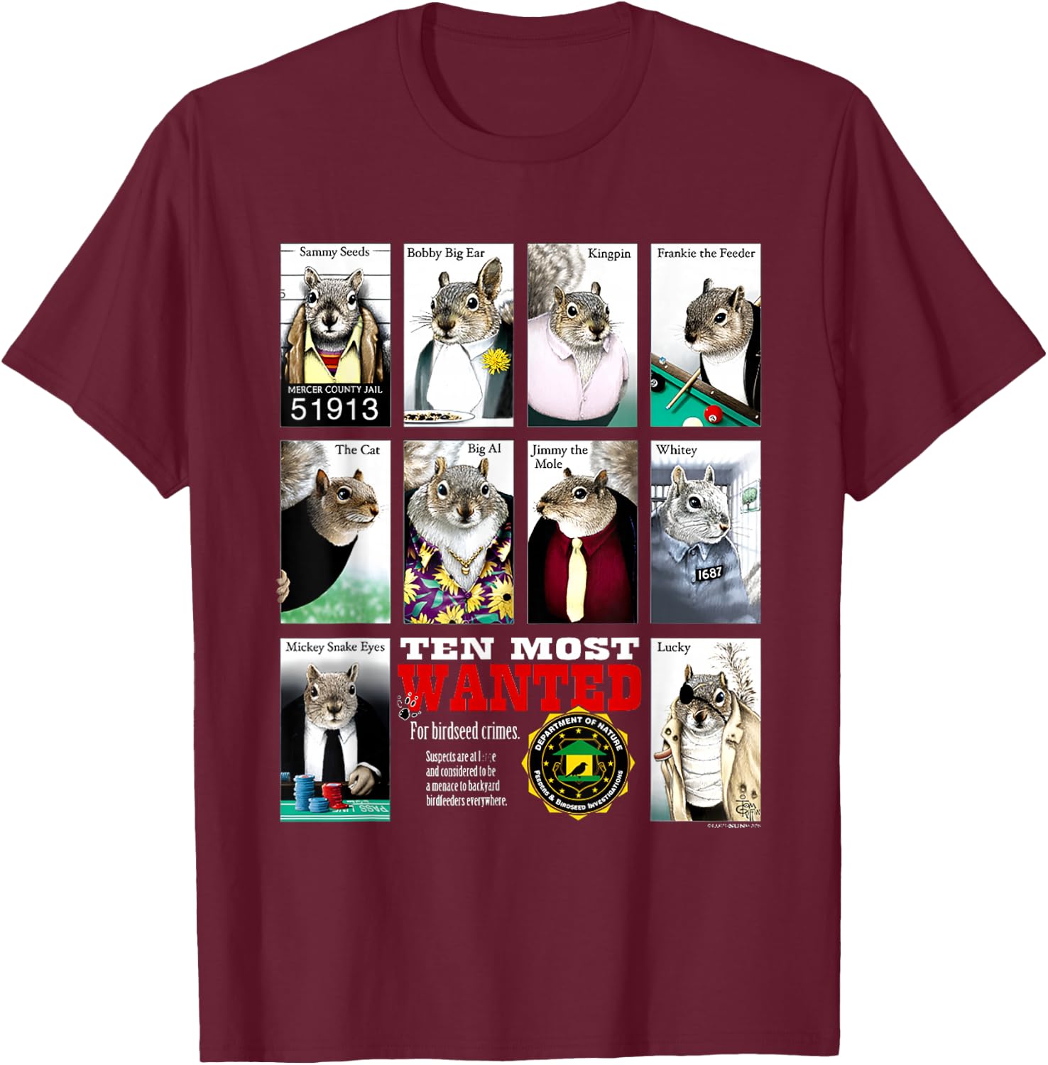 Most Wanted Squirrels T-Shirt - T-Shirt | Maroon