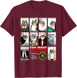 Most Wanted Squirrels T-Shirt - T-Shirt | Maroon
