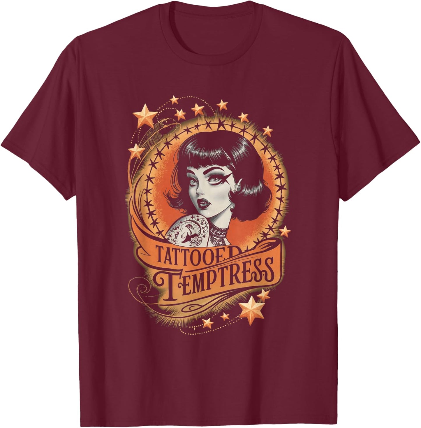 Vintage Tattoo Goth Girl Tattooed Temptress T-Shirt - T-Shirt | Maroon