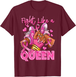 Fight Like A Queen Afro Girl Sneakers Breast Cancer Warrior T-Shirt - T-Shirt | Maroon