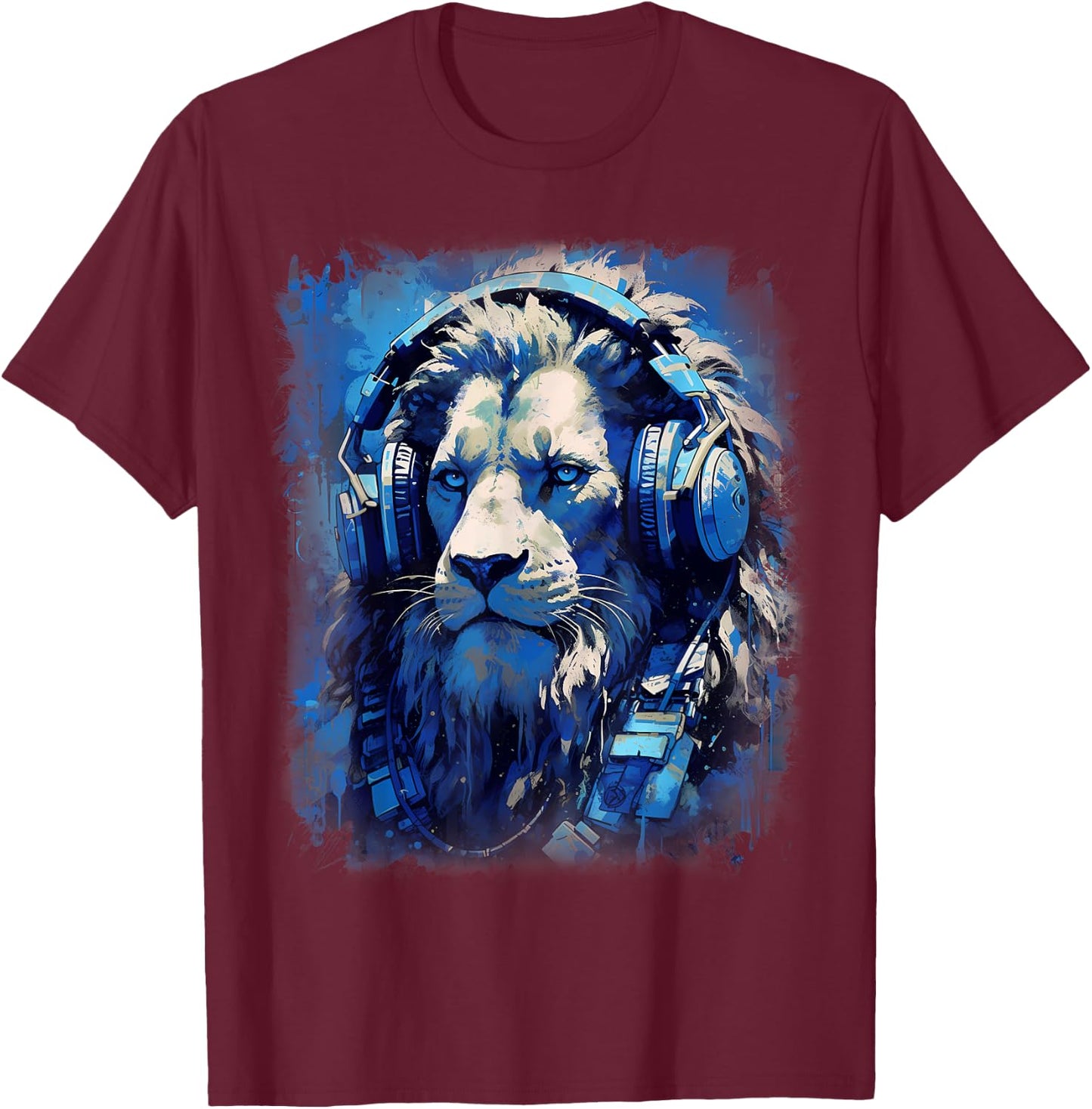 Rave EDM Lion Headphone T-Shirt - T-Shirt | Maroon