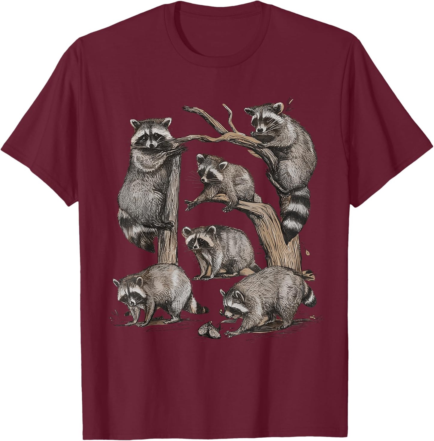 Racoon Portrait Sketch Wild Trash Panda Cute Raccoon T-Shirt - T-Shirt | Maroon