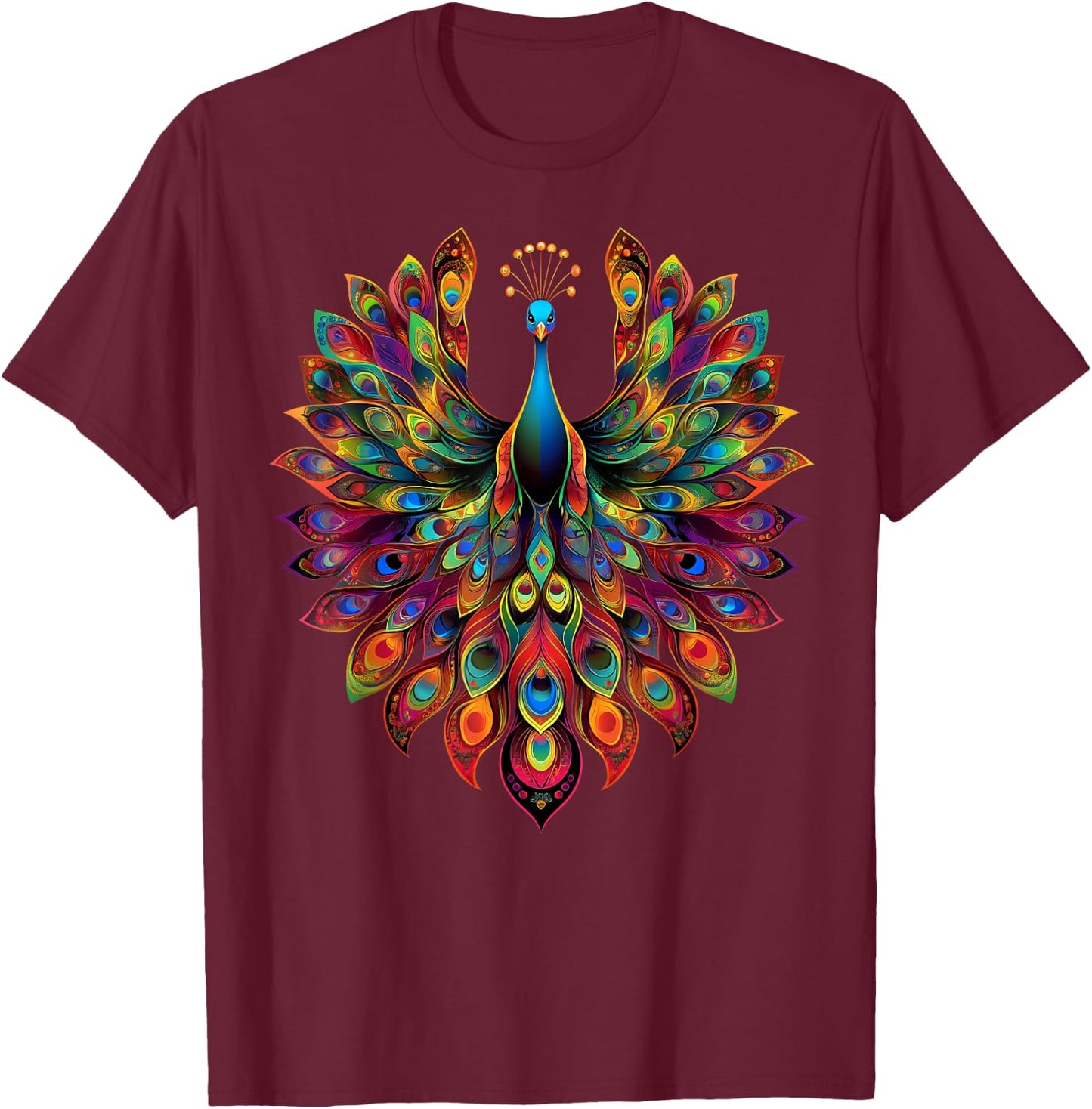 Colorful Peacock Cute Peafowl Bird Lover Men Women Black T-Shirt - T-Shirt | Maroon