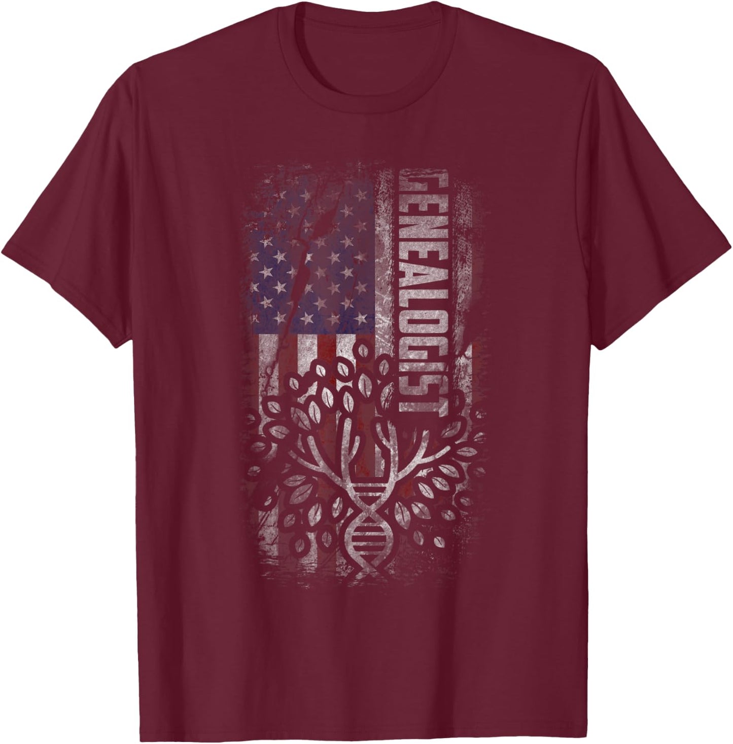 USA Flag Genealogy Shirt Women DNA Tree Genealogist T-Shirt - T-Shirt | Maroon