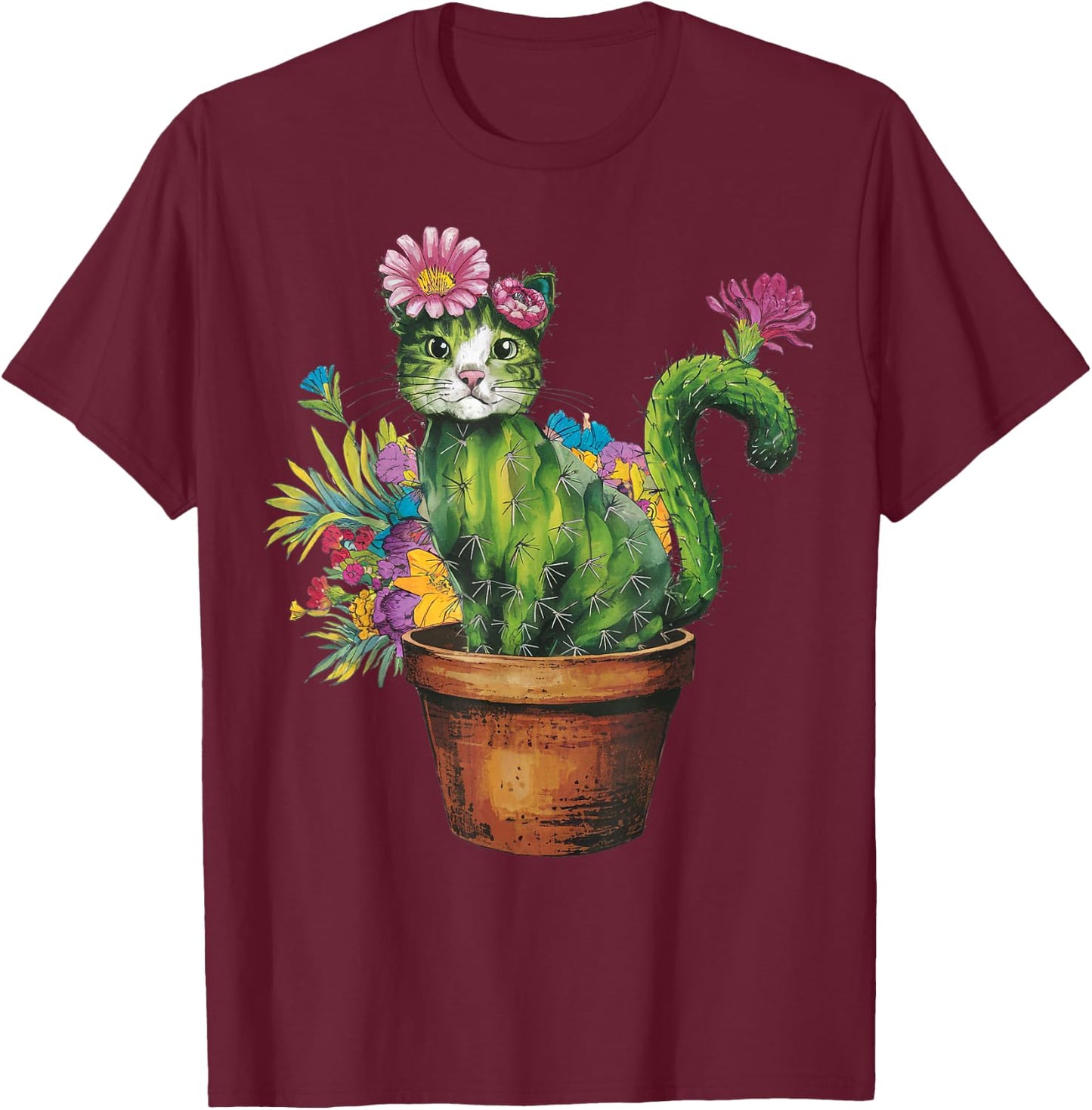 Cat Cactus Gardening Gifts For Cat Lover Cat Mom Cat Dad T-Shirt - T-Shirt | Maroon