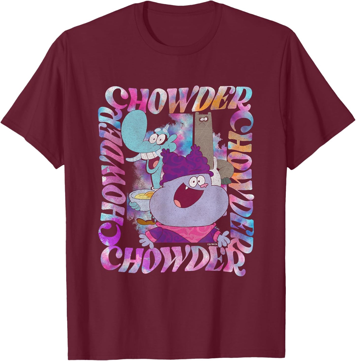 Chowder Mung & Shnitzel Vintage Wavy Text Portrait T-Shirt - T-Shirt | Maroon
