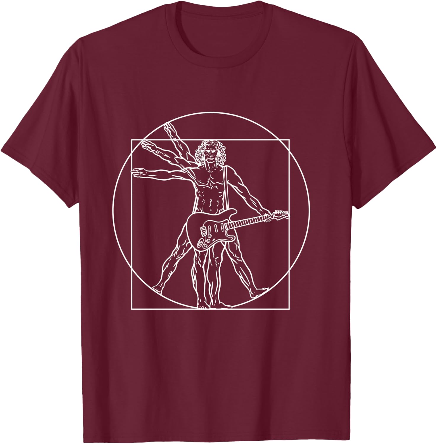 Vitruvian Man Guitar Rocker Da Vinci Guitarist T-Shirt - T-Shirt | Maroon