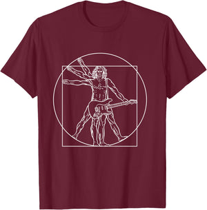 Vitruvian Man Guitar Rocker Da Vinci Guitarist T-Shirt - T-Shirt | Maroon