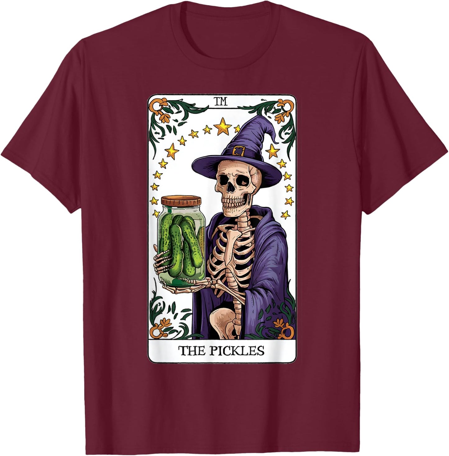 Wizard Pickles Tarot Card Skeleton Canning Season Gardener T-Shirt - T-Shirt | Maroon