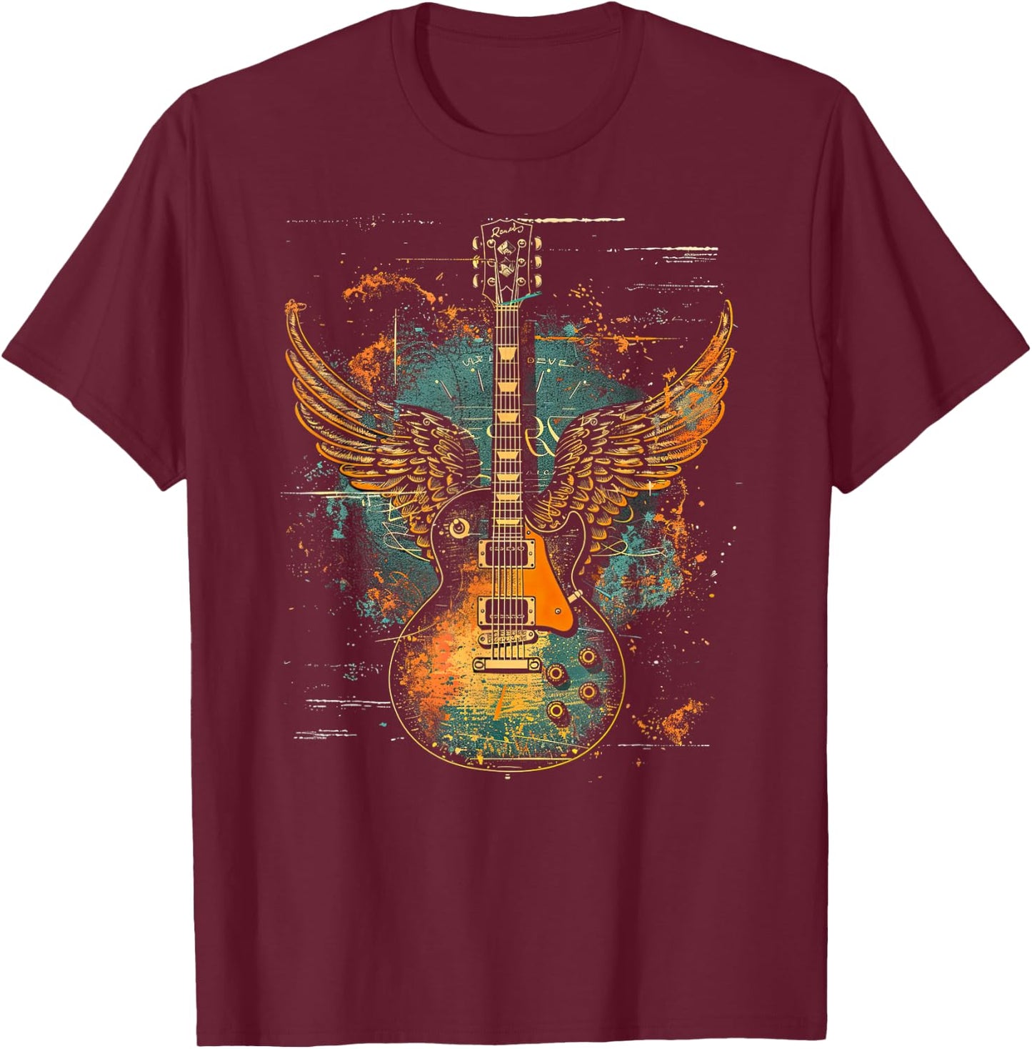 Rock & Roll Guitar with Wings T-Shirt - T-Shirt | Maroon