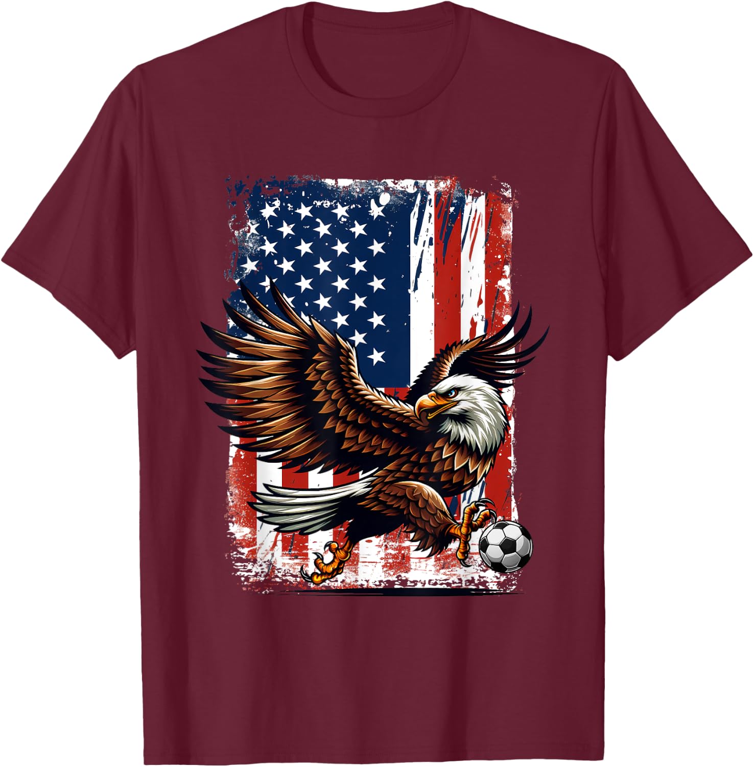 Vintage Bald Eagle Showing Soccer Skills American Flag Kids Men T-Shirt - T-Shirt | Maroon