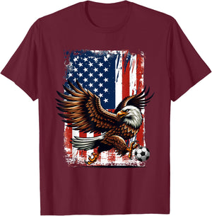 Vintage Bald Eagle Showing Soccer Skills American Flag Kids Men T-Shirt - T-Shirt | Maroon