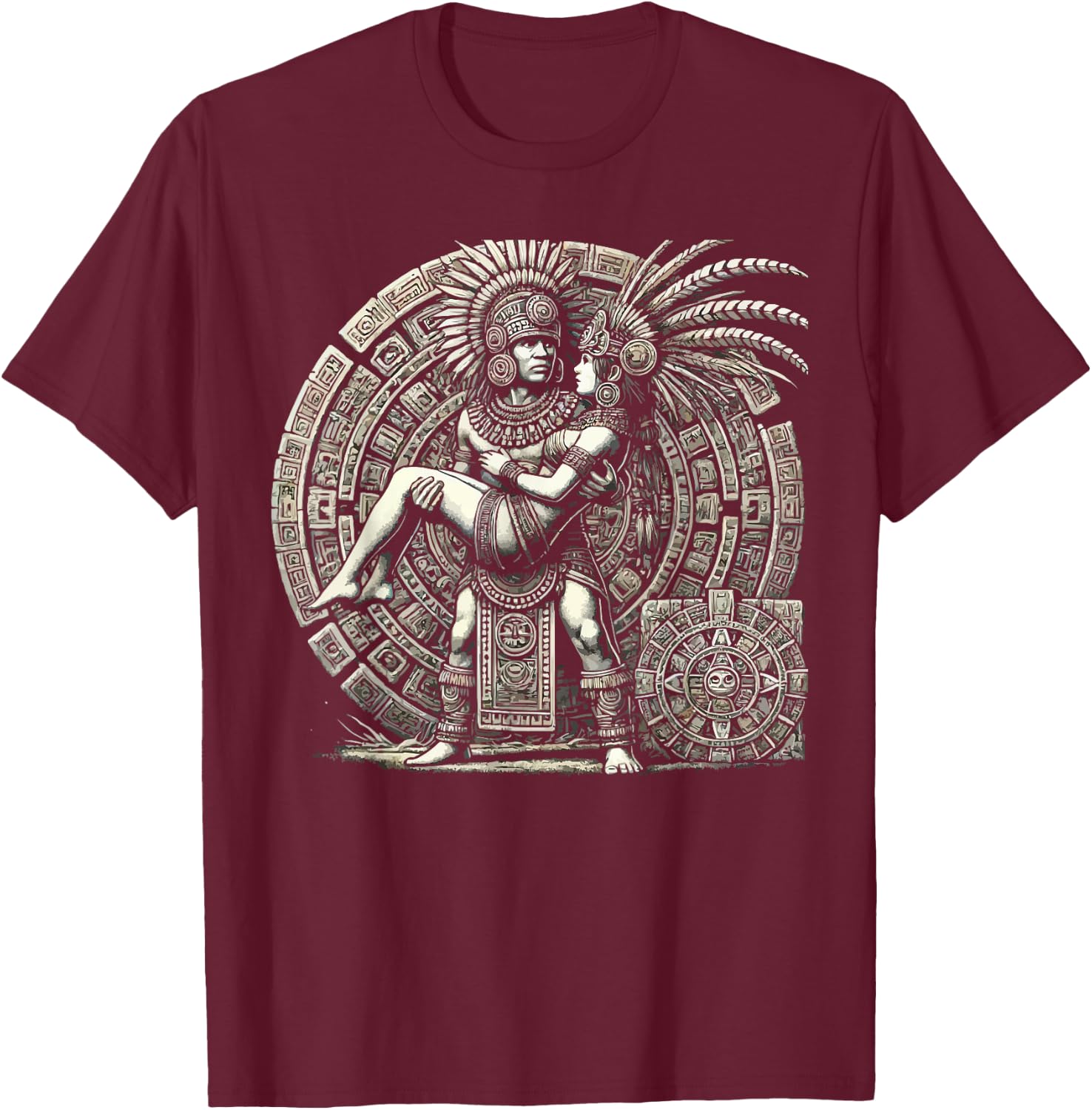 Aztec Warrior Mayan Indigenous Mexican Aztec Jaguar T-Shirt - T-Shirt | Maroon
