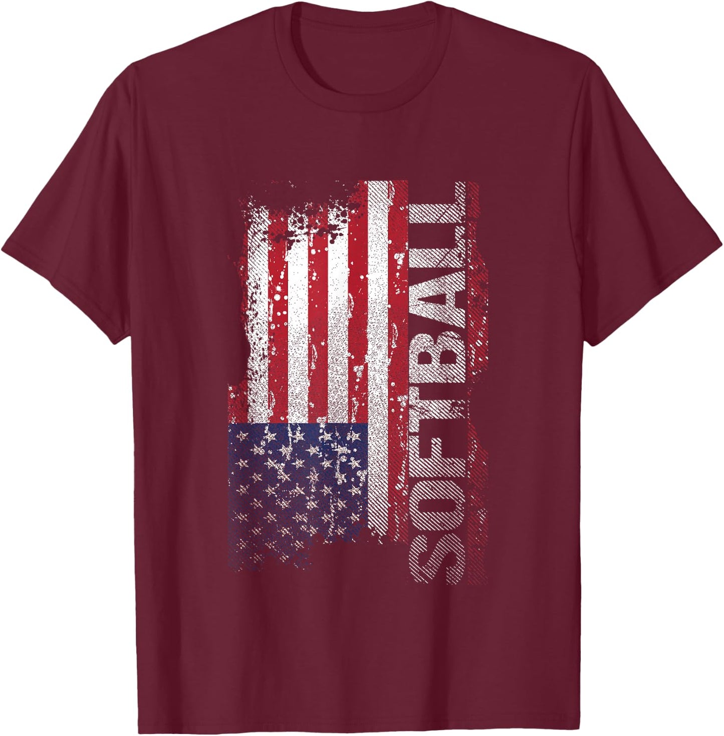 USA Flag Softball Player Gift T-Shirt - T-Shirt | Maroon
