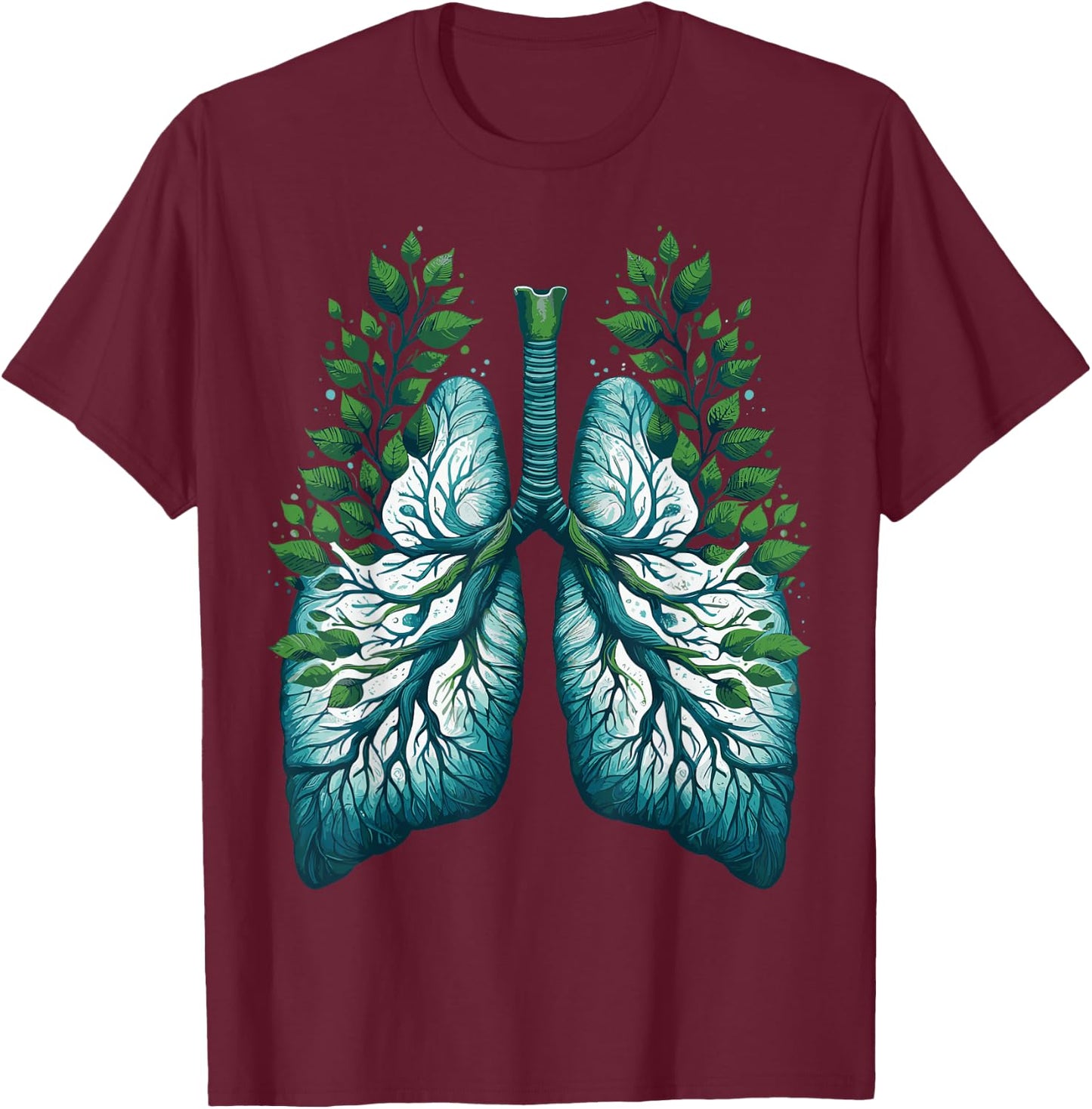 Lungs Tree Nature Art Green Leaves Women T-Shirt - T-Shirt | Maroon