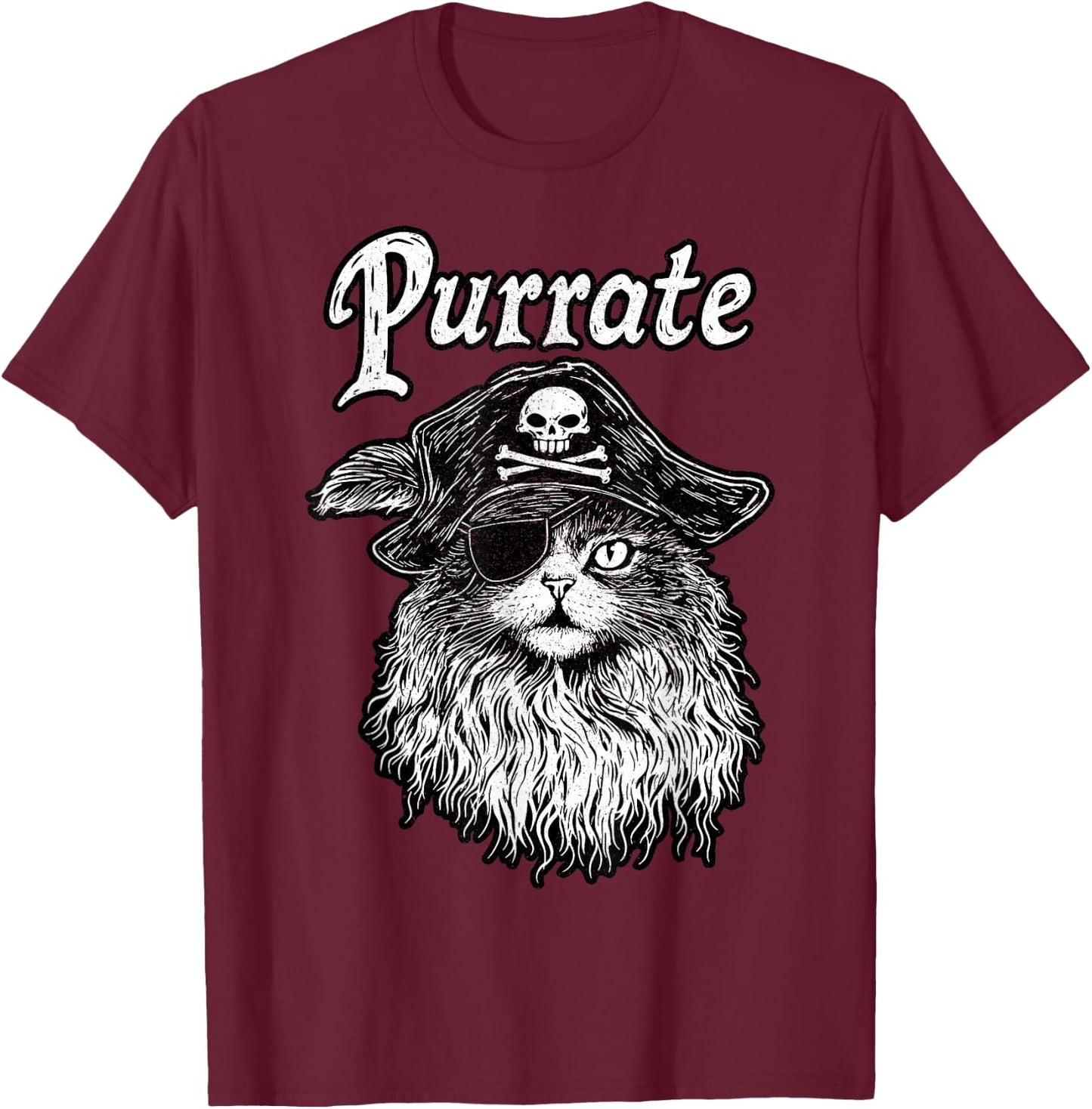 Purrate Pirate Cat – Feline Lover Funny Kitty Pun T-Shirt - T-Shirt | Maroon