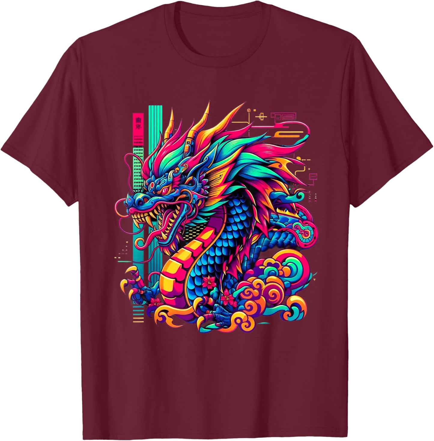 Dragon Cyborg Retro Vaporwave Futuristic Tokyo inspired Art T-Shirt - T-Shirt | Maroon