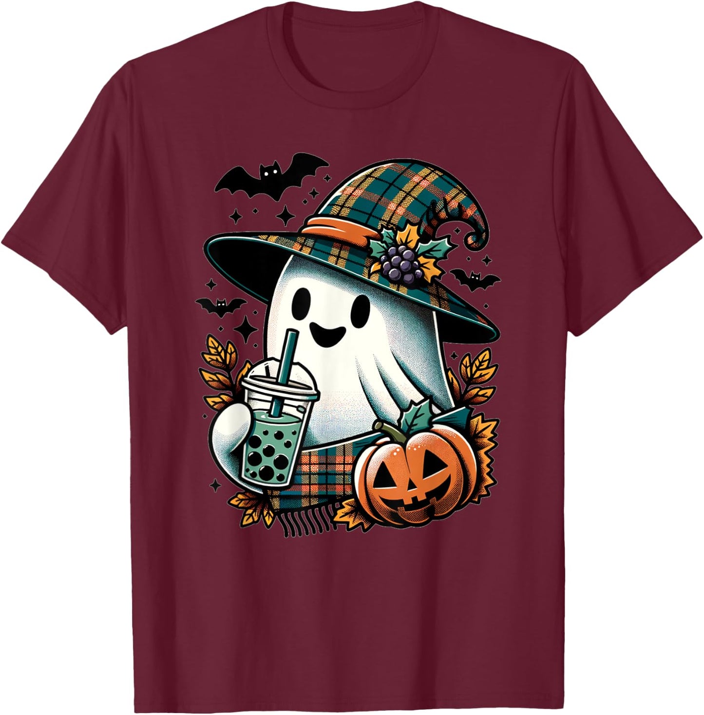 Funny Halloween Retro Ghost Spooky Season T-Shirt - T-Shirt | Maroon