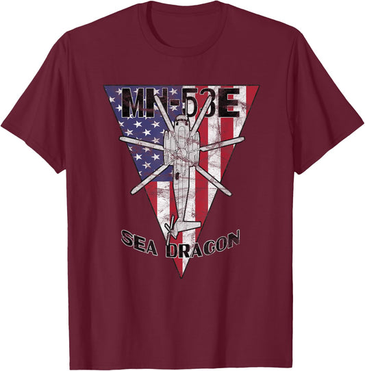 MH-53E Sea Dragon Military Helicopter Patriotic Vintage T-Shirt - T-Shirt | Maroon