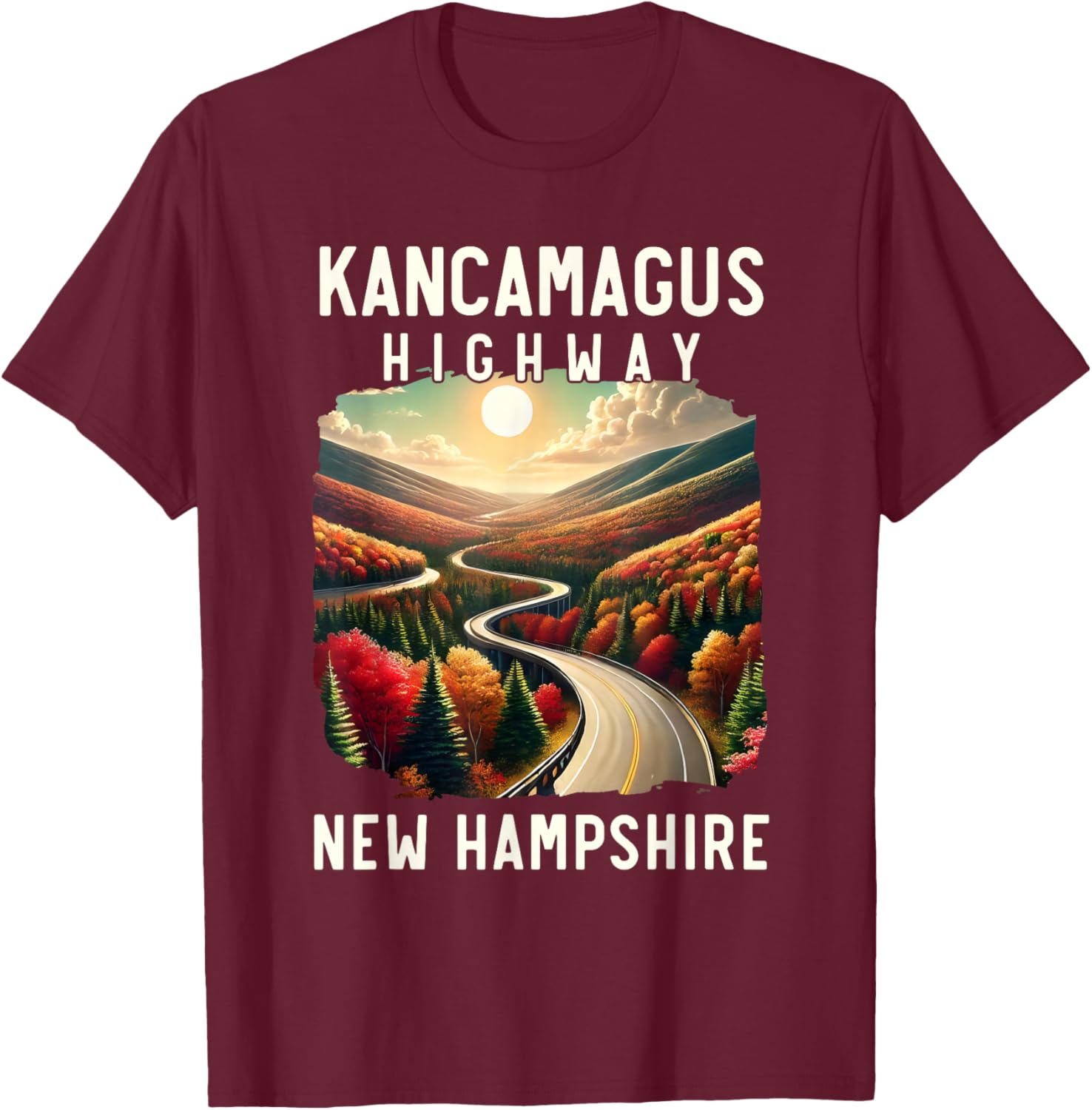 Kancamagus Highway, Scenic Fall Foliage, Retro Vintage Gifts T-Shirt - T-Shirt | Maroon