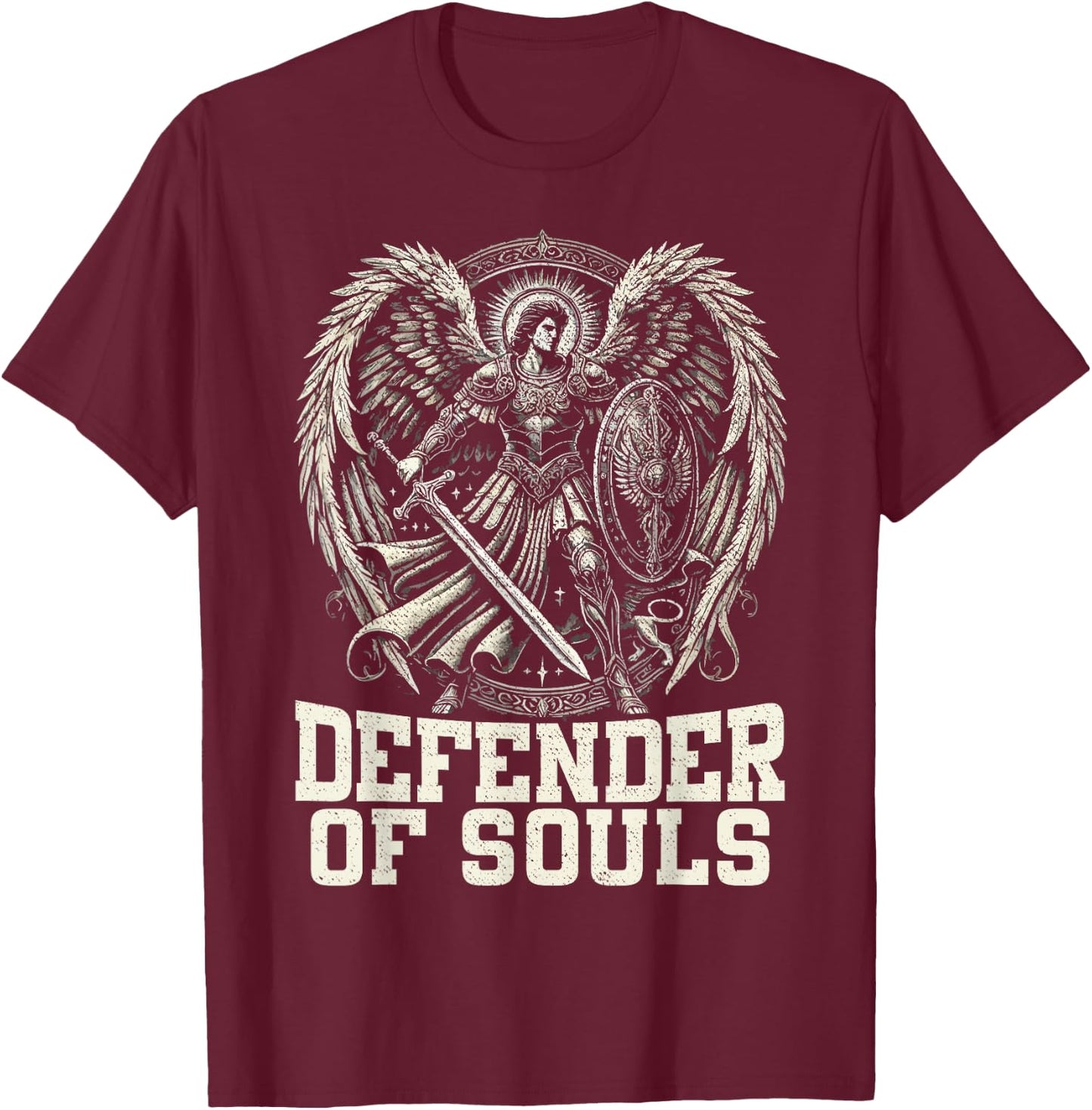 Archangel Michael Christianity SteMi Apparel Catholic Christian -Adults Black Short Sleeve T-Shirt - T-Shirt | Maroon