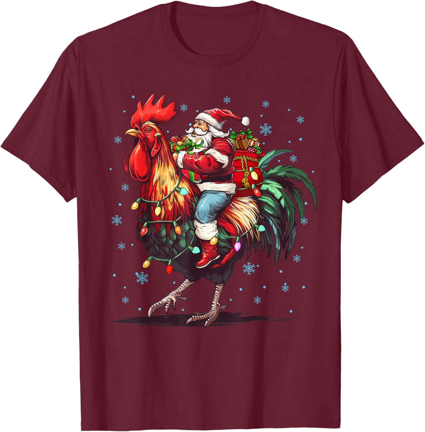Chicken Lover Xmas Funny Santa Riding Chicken Christmas 2025 T-Shirt - T-Shirt | Maroon