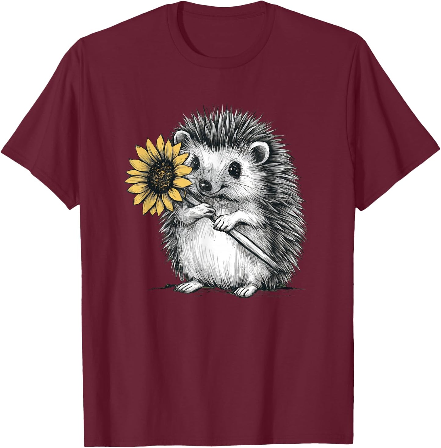 Cute hedgehog with sunflower T-Shirt - T-Shirt | Maroon
