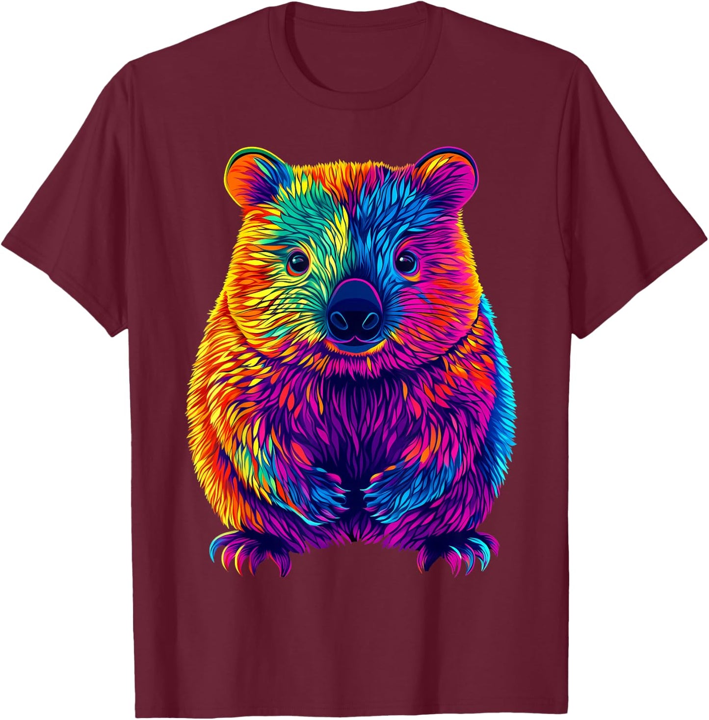 Colorful Wombat Lover Cute Australian Animals Black T-Shirt - T-Shirt | Maroon