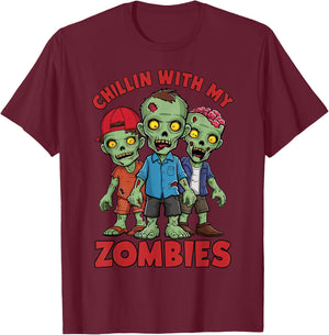 Chillin With My Zombies Halloween Boys Kids Funny T-Shirt - T-Shirt | Maroon
