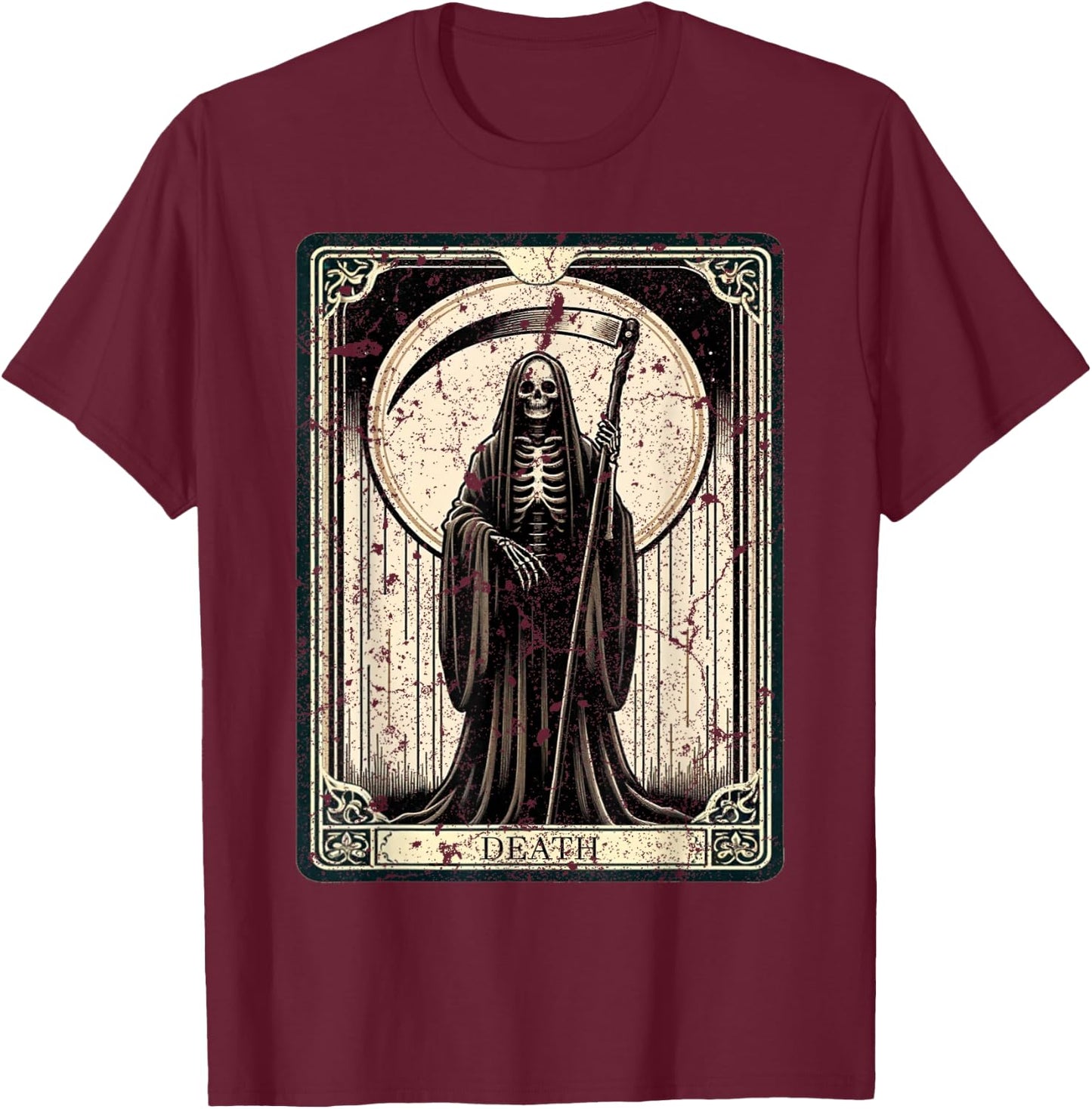 Death Tarot Card Vintage Distressed Graphic T-Shirt - T-Shirt | Maroon