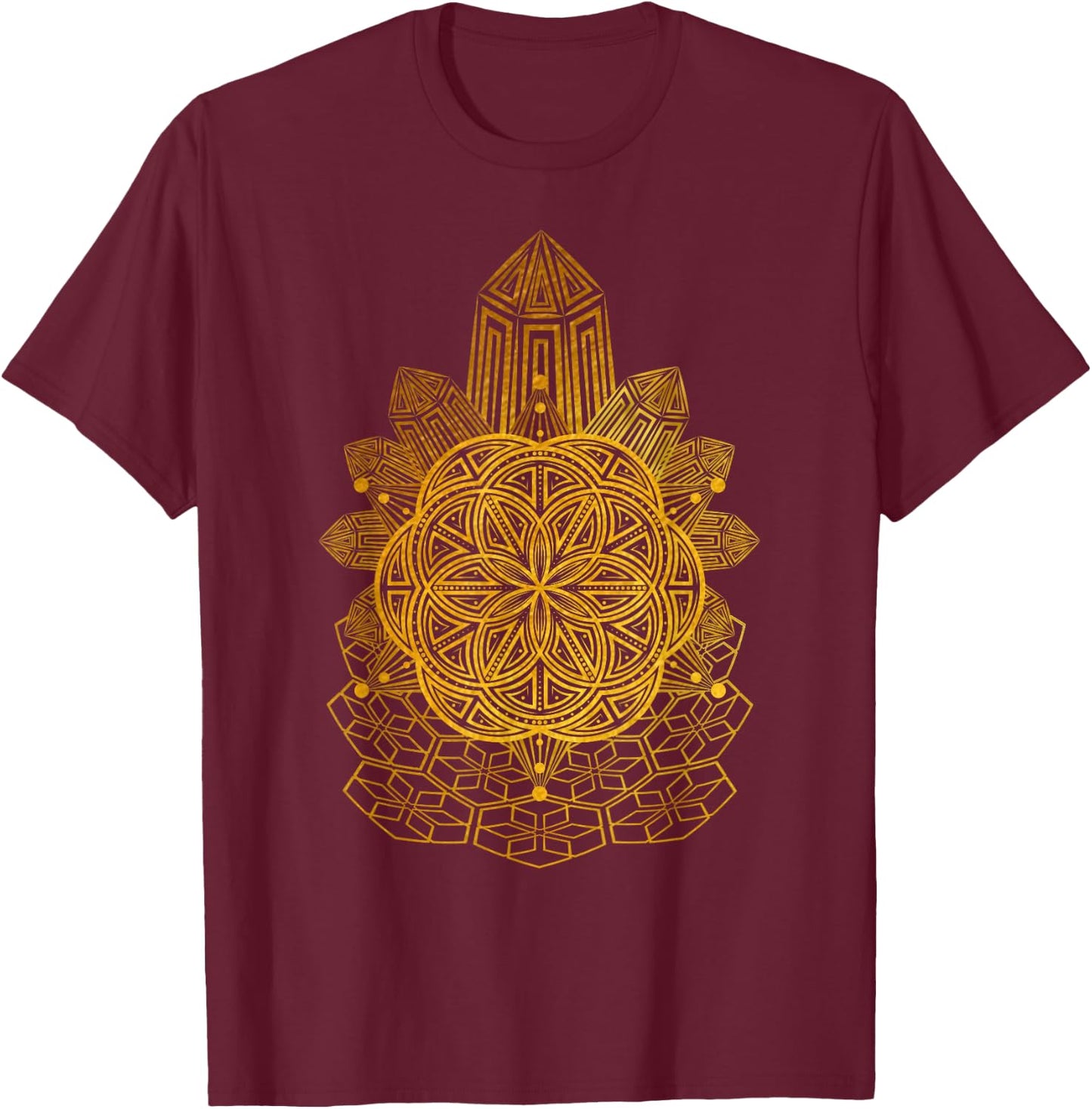 Geometric Tribal Seed Of Life Sacred Geometry Mandala Art T-Shirt - T-Shirt | Maroon