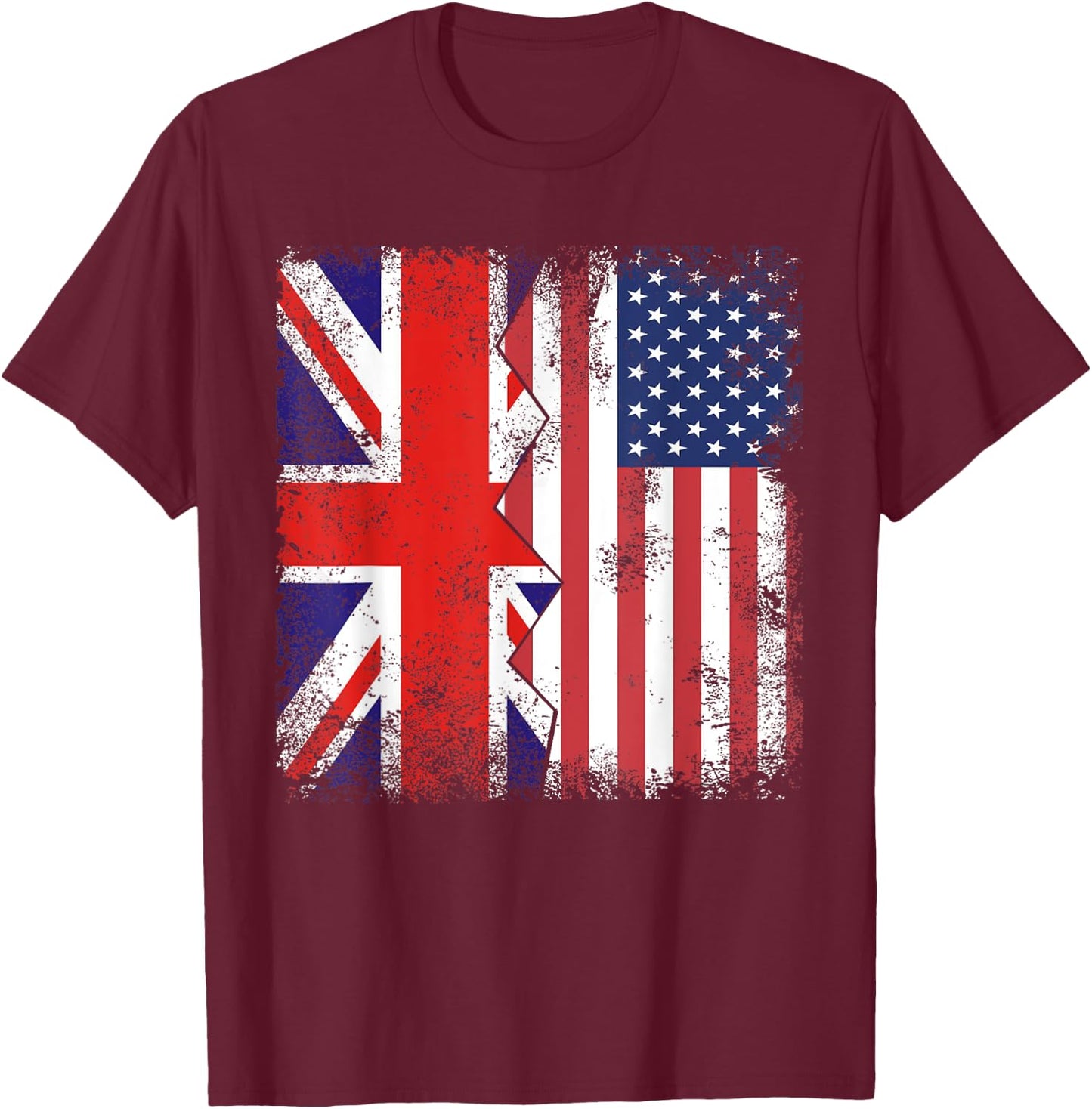 American Roots | Half British Flags | UK USA United States T-Shirt - T-Shirt | Maroon
