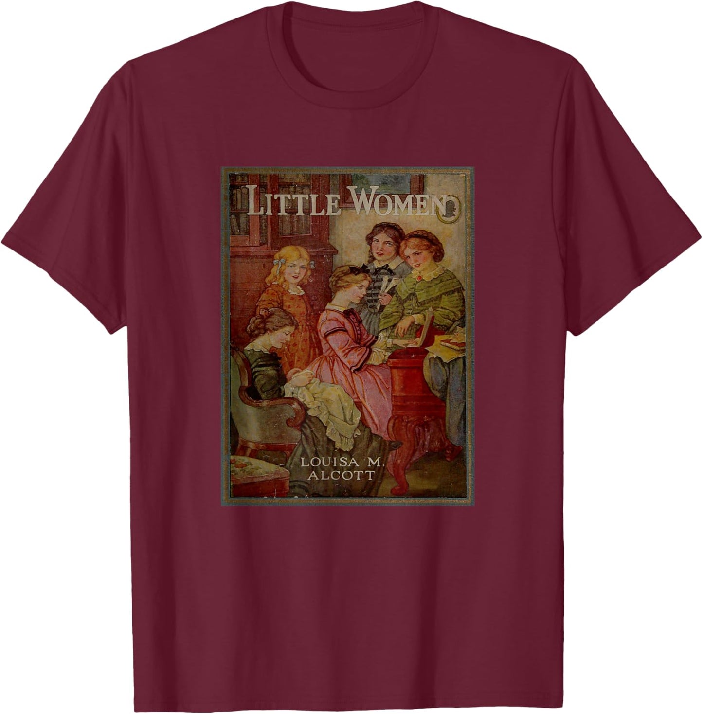 Louisa May Alcott Coming of Age Novel Little Women Book Cover , Small, Black T-Shirt - T-Shirt | Maroon