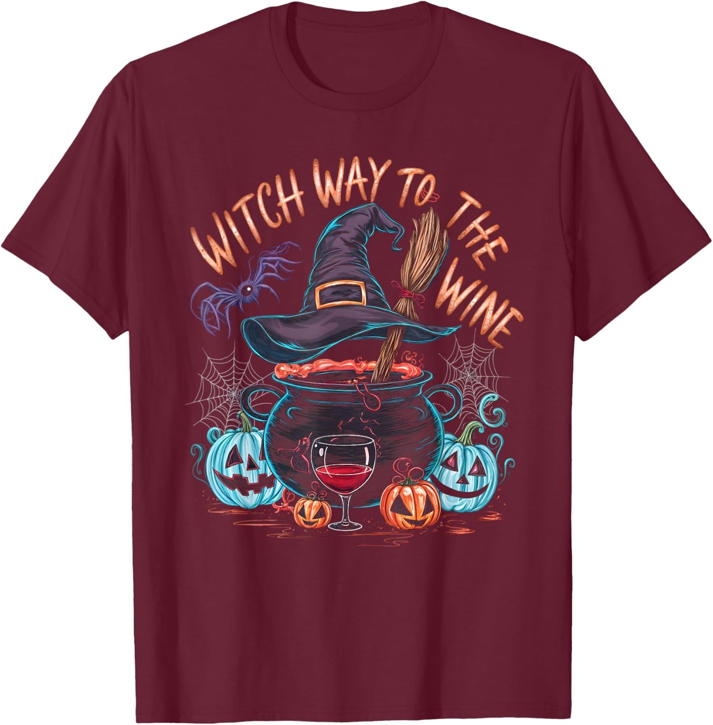 Witch Way To The Wine Funny Halloween Wine Lovers T-Shirt - T-Shirt | Maroon