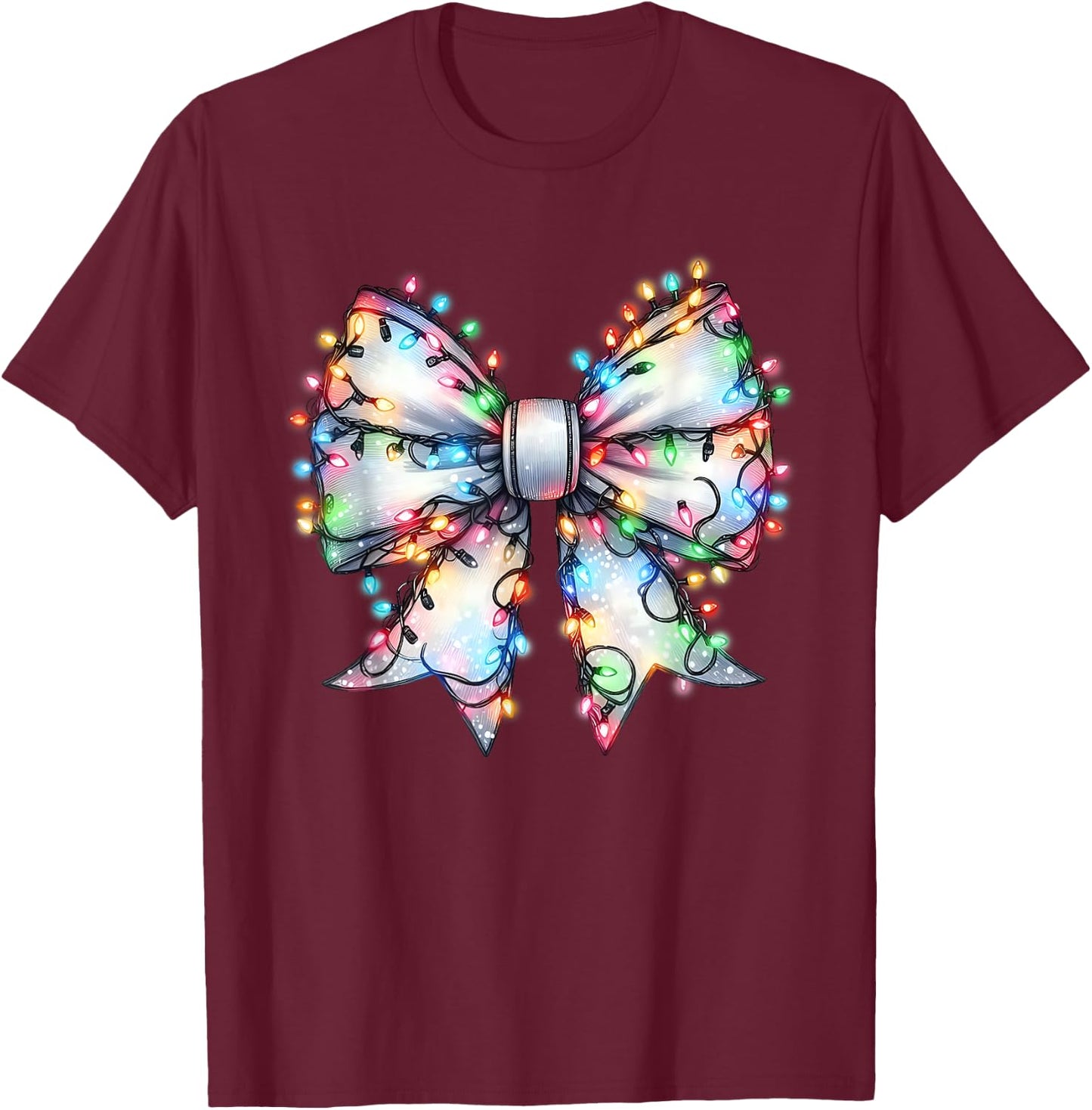 Christmas Light Coquette Bow Christmas Season Girls T-Shirt - T-Shirt | Maroon