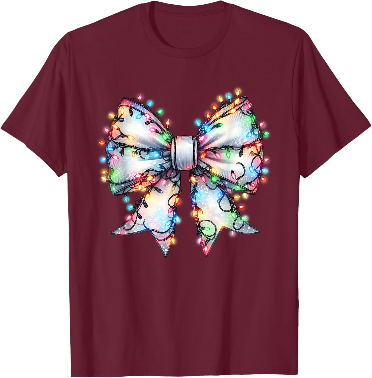 Christmas Light Coquette Bow Christmas Season Girls T-Shirt - T-Shirt | Maroon
