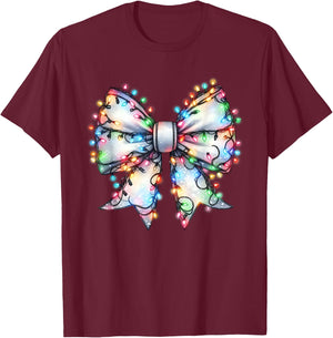 Christmas Light Coquette Bow Christmas Season Girls T-Shirt - T-Shirt | Maroon