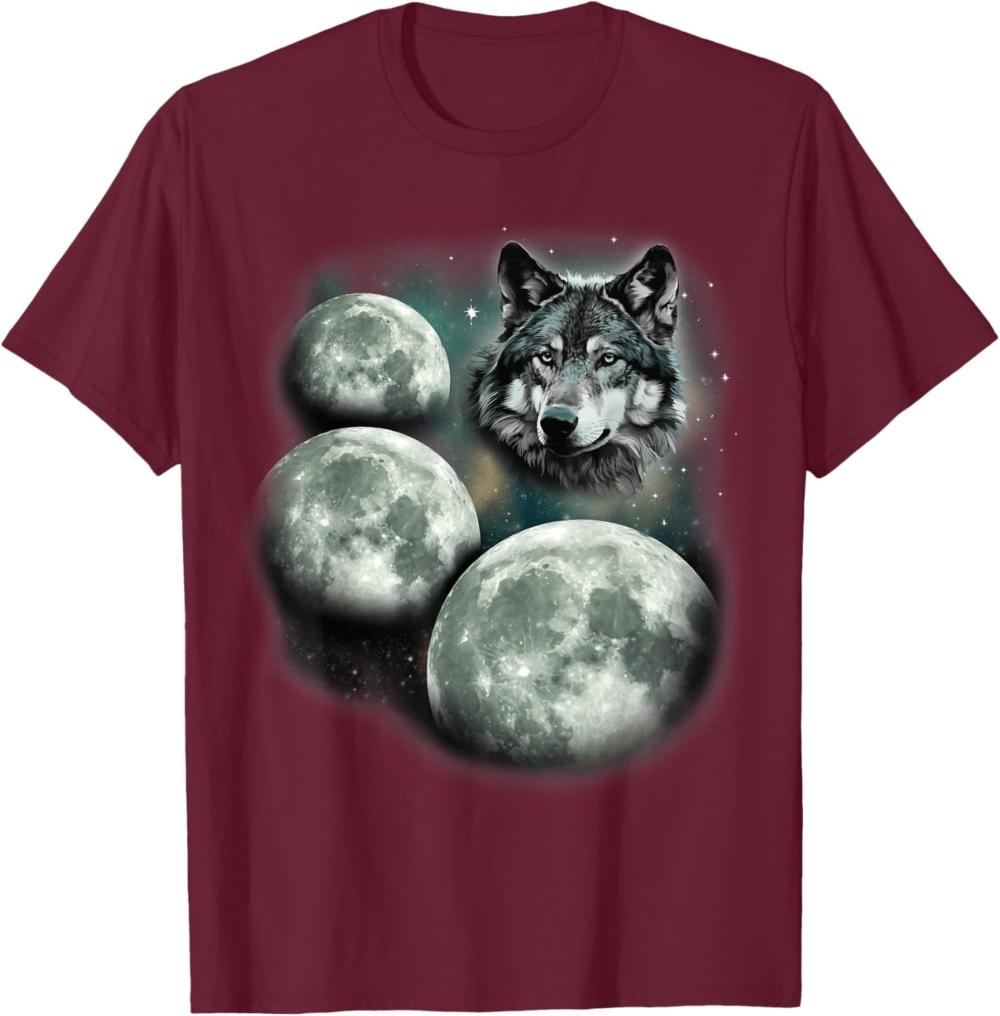 Three Moon Wolf | 3 Moons Howling At Space Wolf Magic Meme T-Shirt - T-Shirt | Maroon
