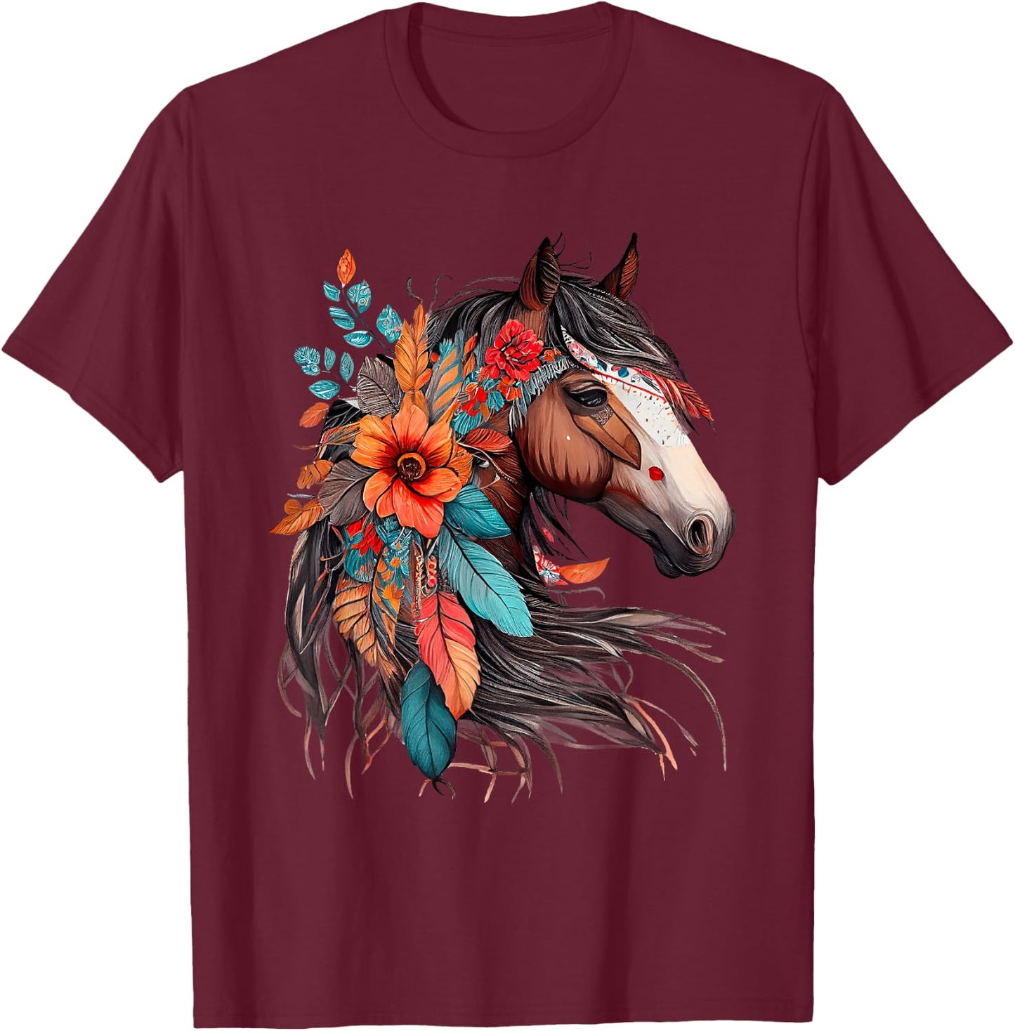 Floral Wild Horse Country Horse Riding , Small, Black T-Shirt - T-Shirt | Maroon