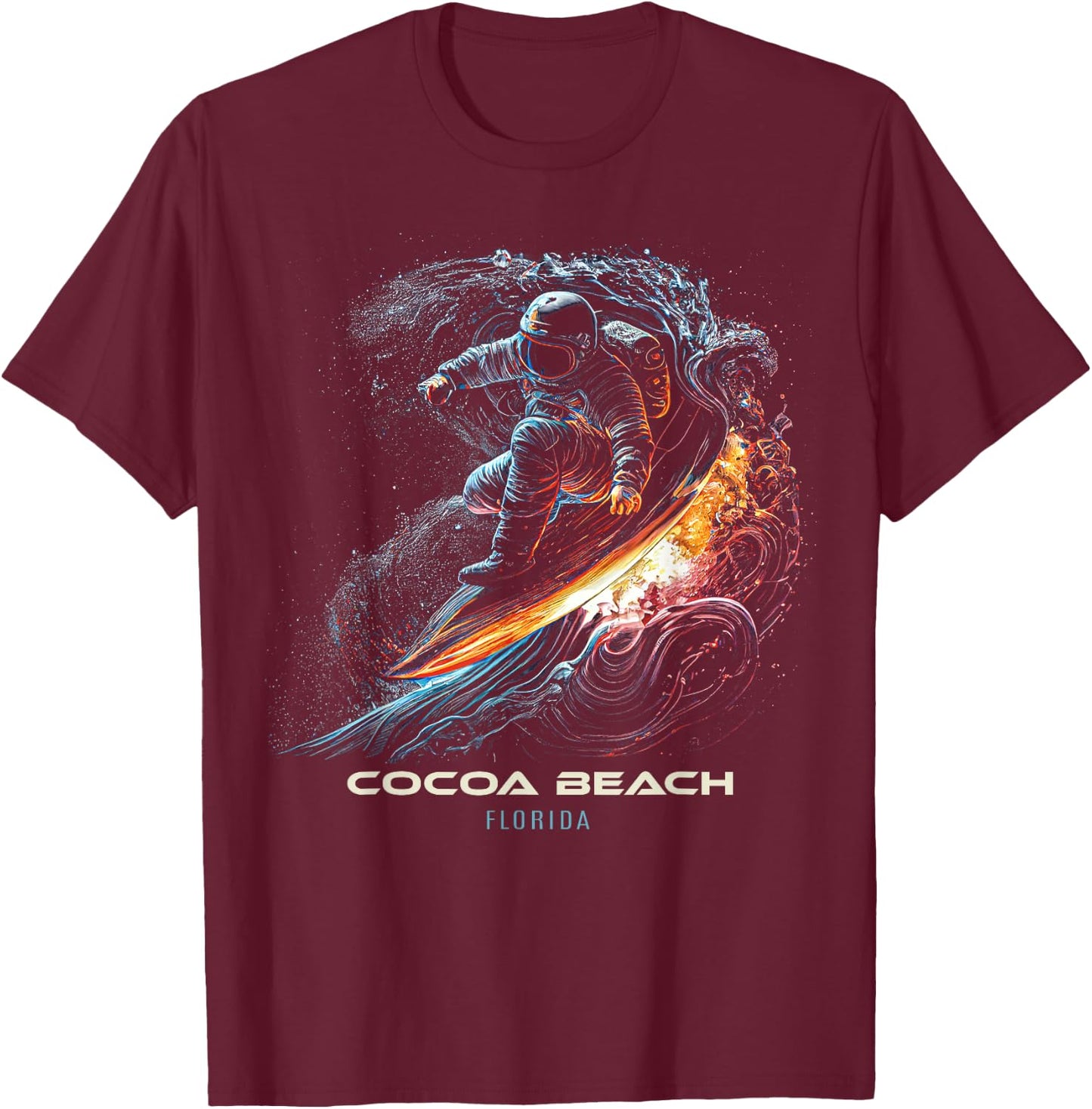 Cocoa Beach Florida Surfing Surfboard T-Shirt - T-Shirt | Maroon